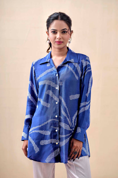 Indigo Bandhej Premium Cupro Muslin Shirt