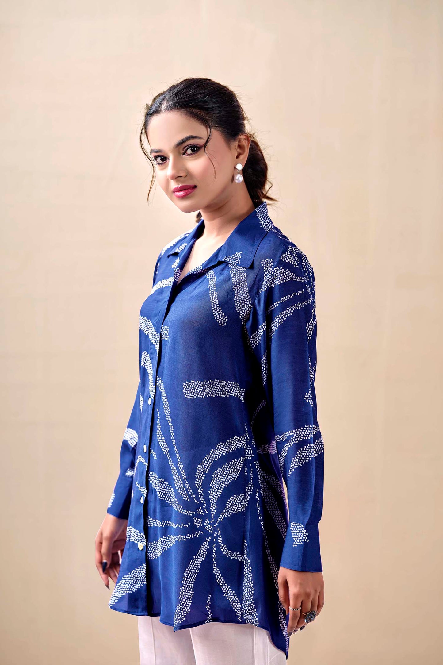 Indigo Bandhej Premium Cupro Muslin Shirt