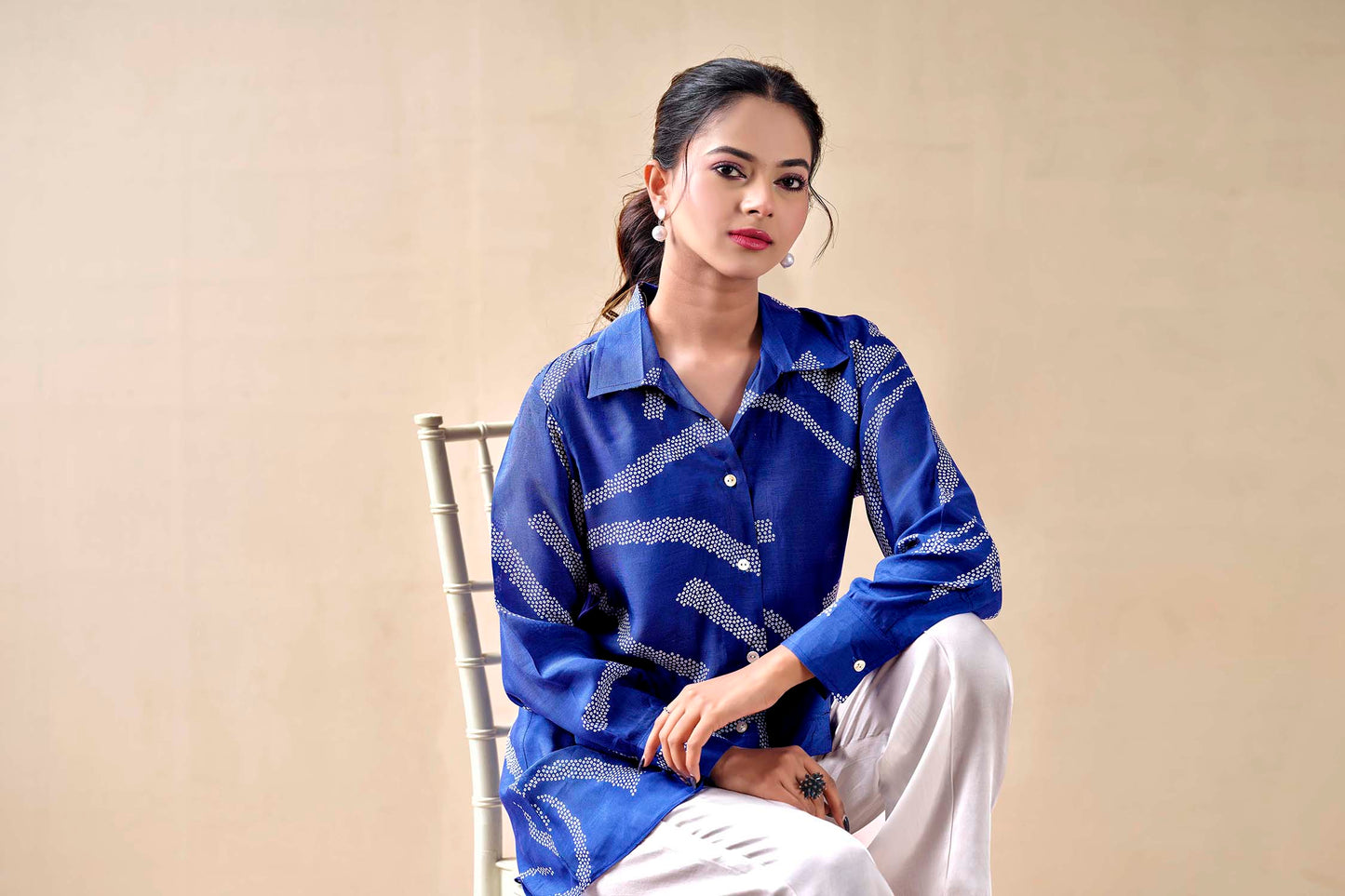 Indigo Bandhej Premium Cupro Muslin Shirt