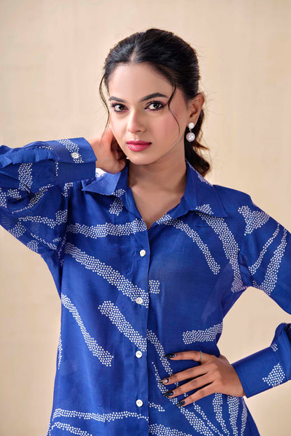 Indigo Bandhej Premium Cupro Muslin Shirt