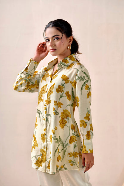 Yellow Bloom Premium Cupro Muslin Shirt