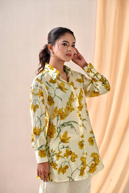 Yellow Bloom Premium Cupro Muslin Shirt