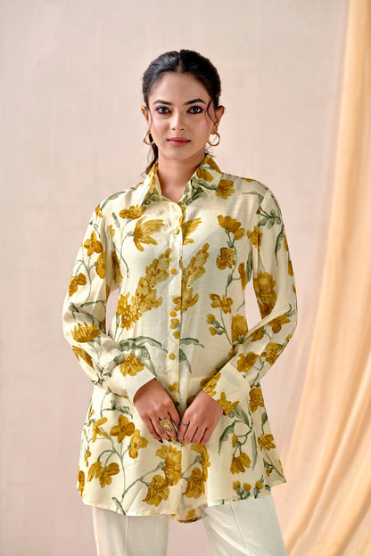 Yellow Bloom Premium Cupro Muslin Shirt