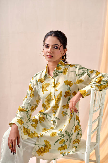 Yellow Bloom Premium Cupro Muslin Shirt