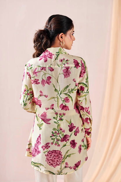 Vintage Rose Bloom Premium Cupro Muslin Shirt