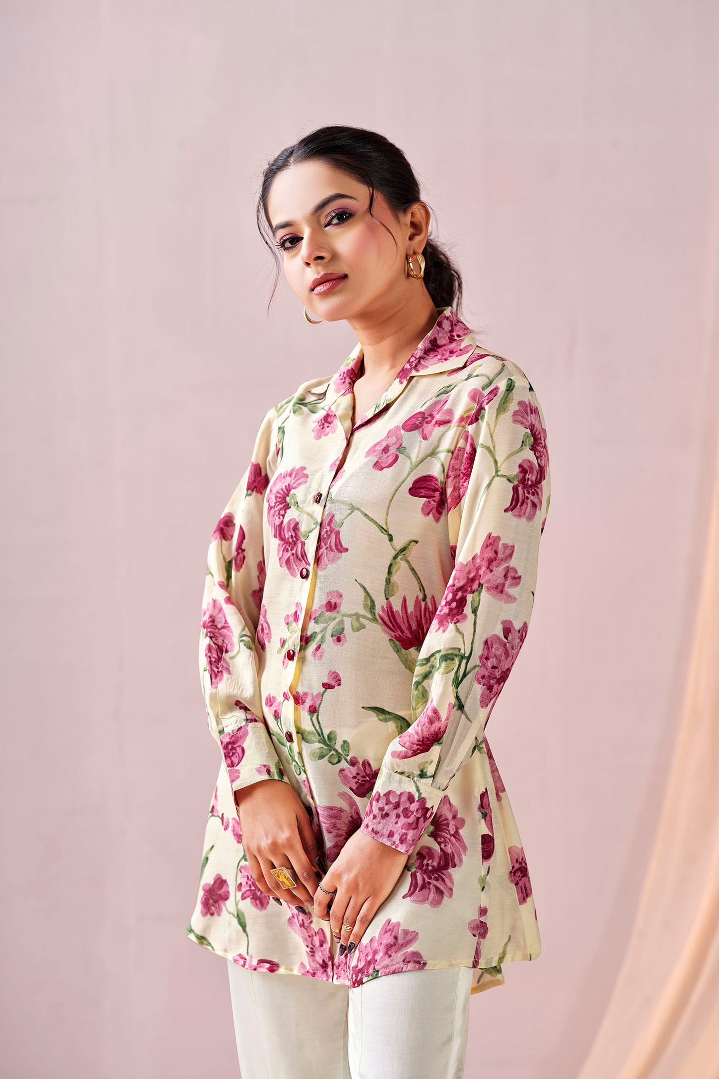 Vintage Rose Bloom Premium Cupro Muslin Shirt