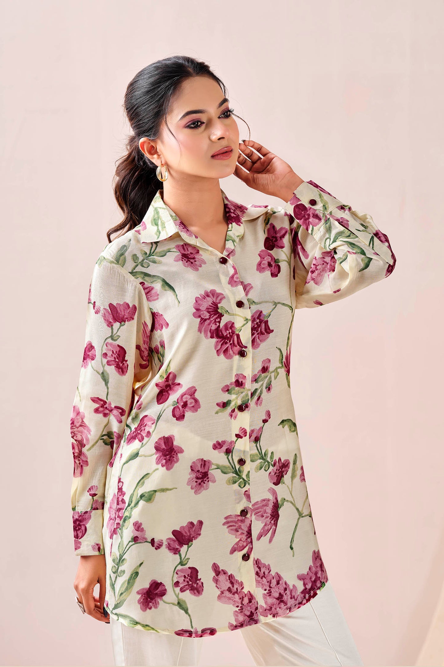 Vintage Rose Bloom Premium Cupro Muslin Shirt