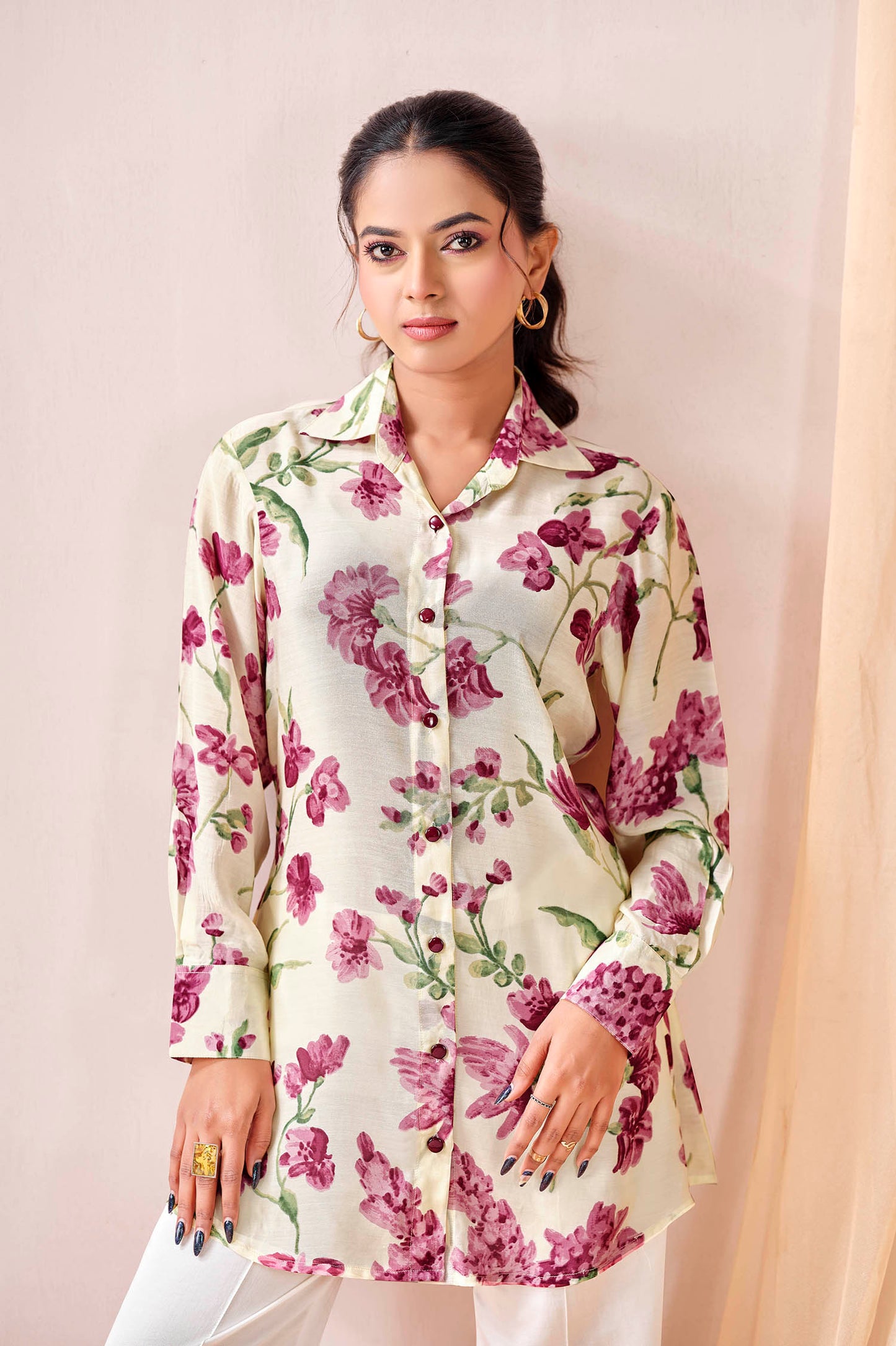 Vintage Rose Bloom Premium Cupro Muslin Shirt