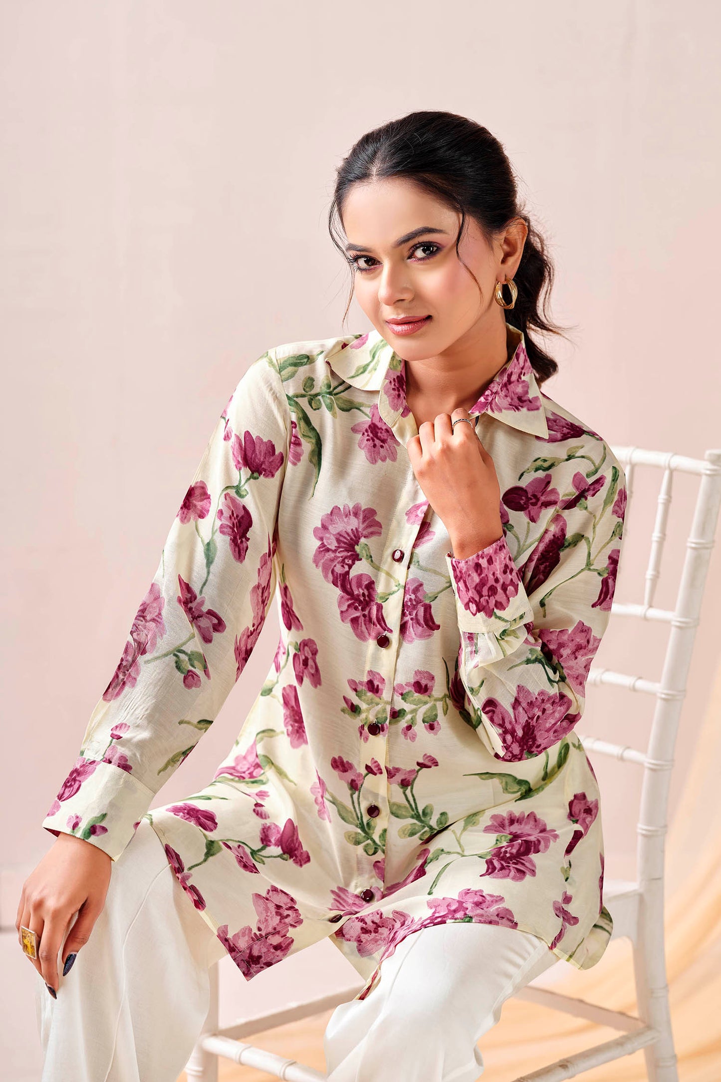 Vintage Rose Bloom Premium Cupro Muslin Shirt