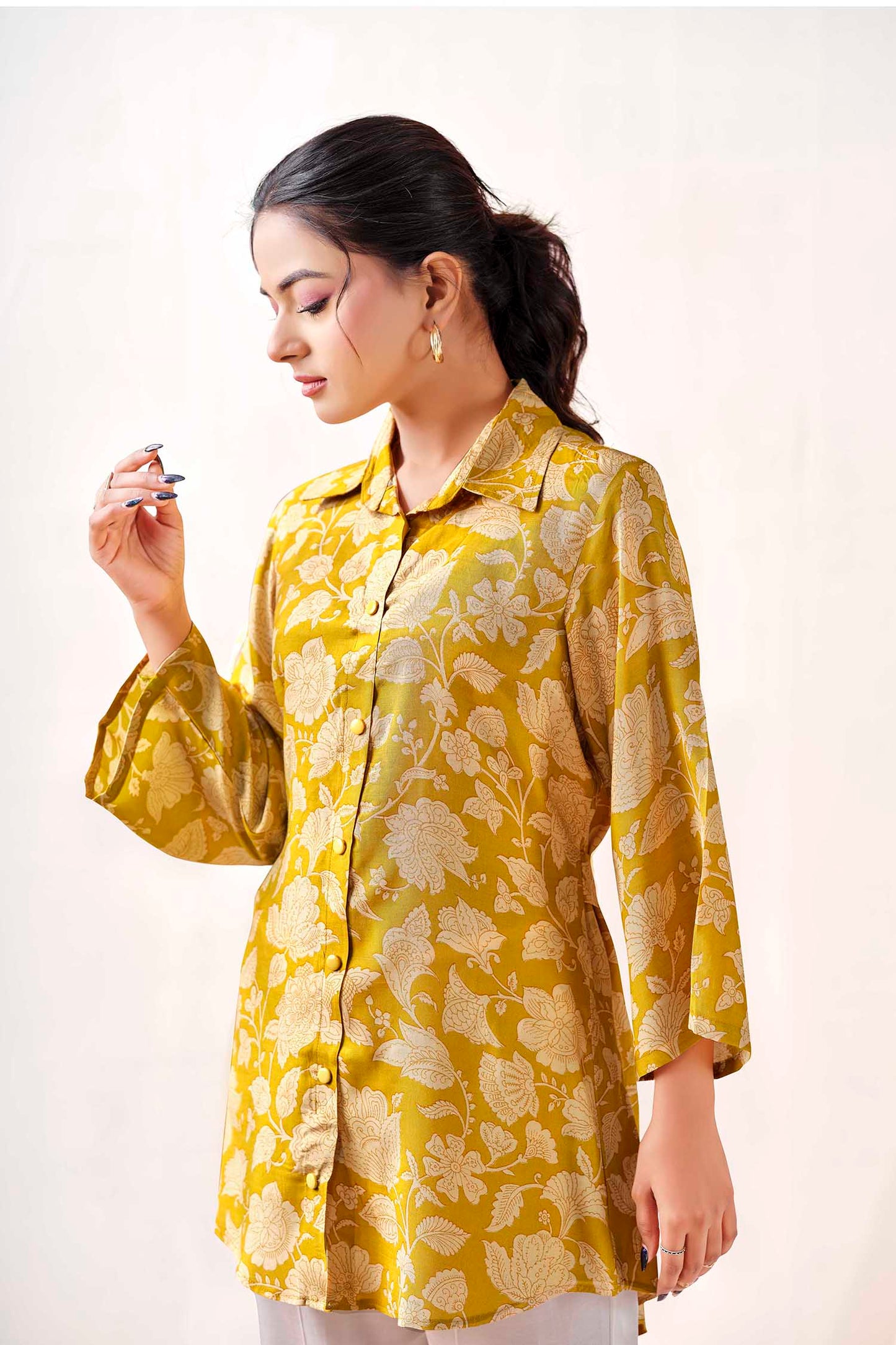 Marigold Boho with Adjustable Back Tie Muslin Shirt