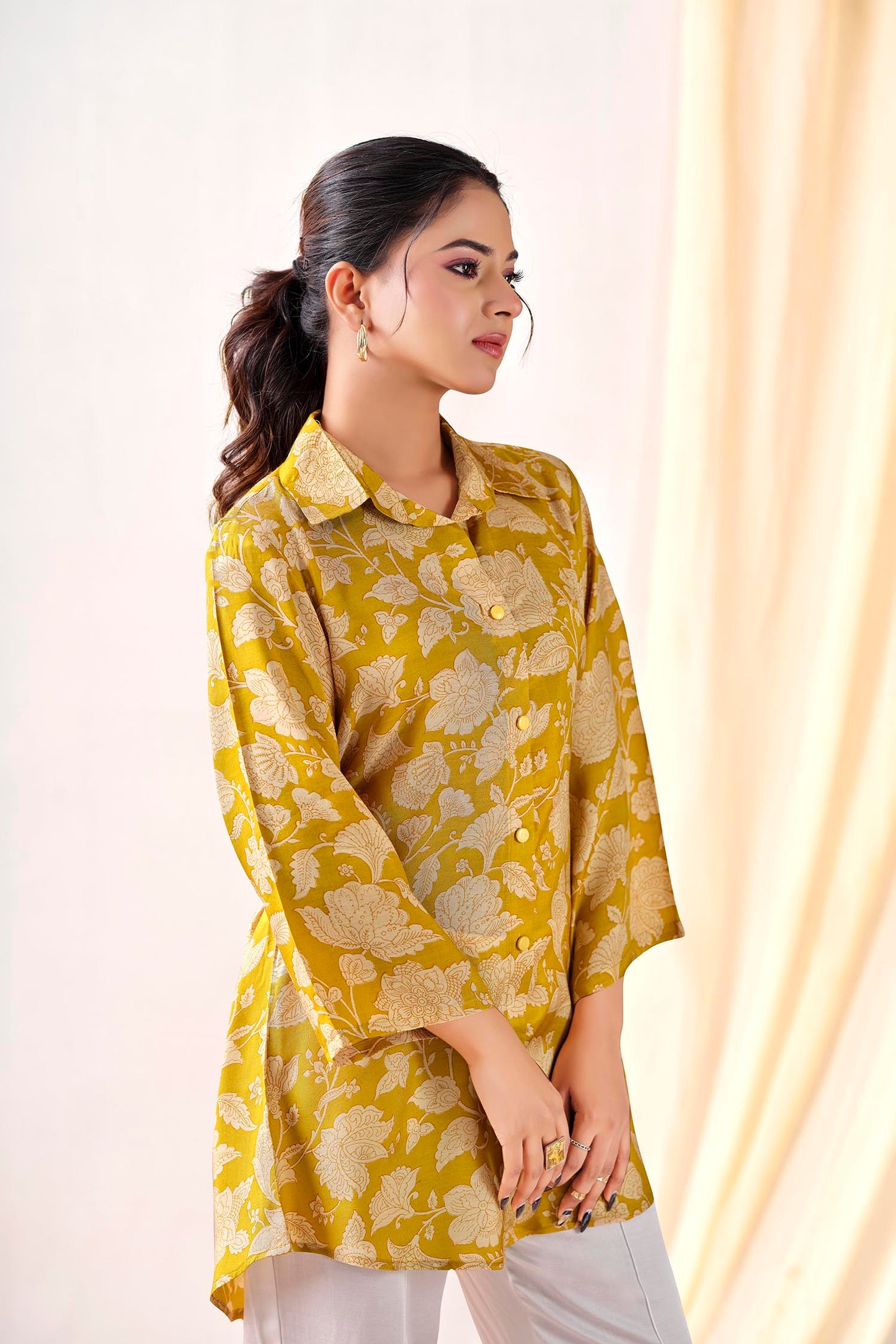 Marigold Boho with Adjustable Back Tie Muslin Shirt