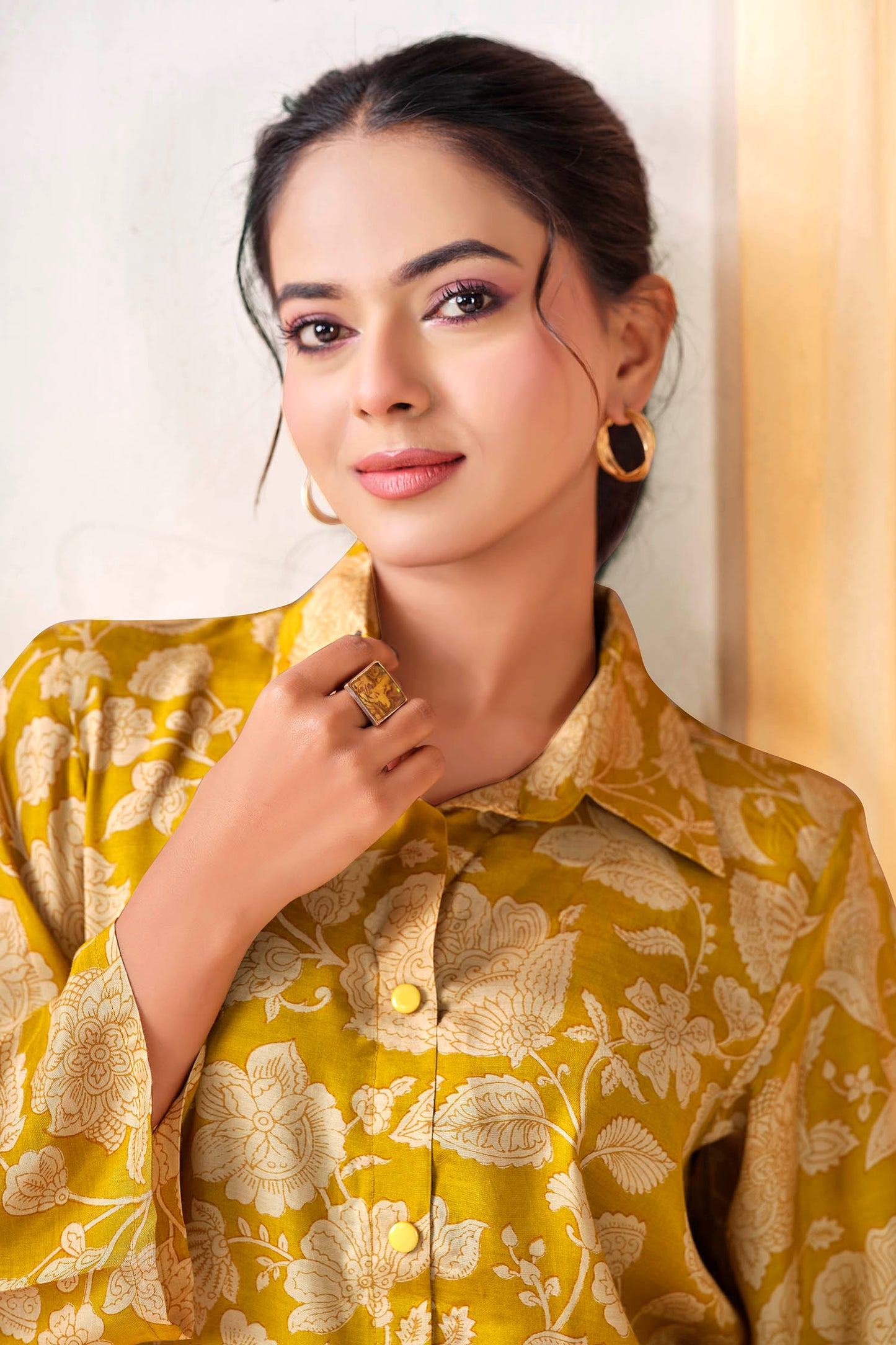 Marigold Boho with Adjustable Back Tie Muslin Shirt