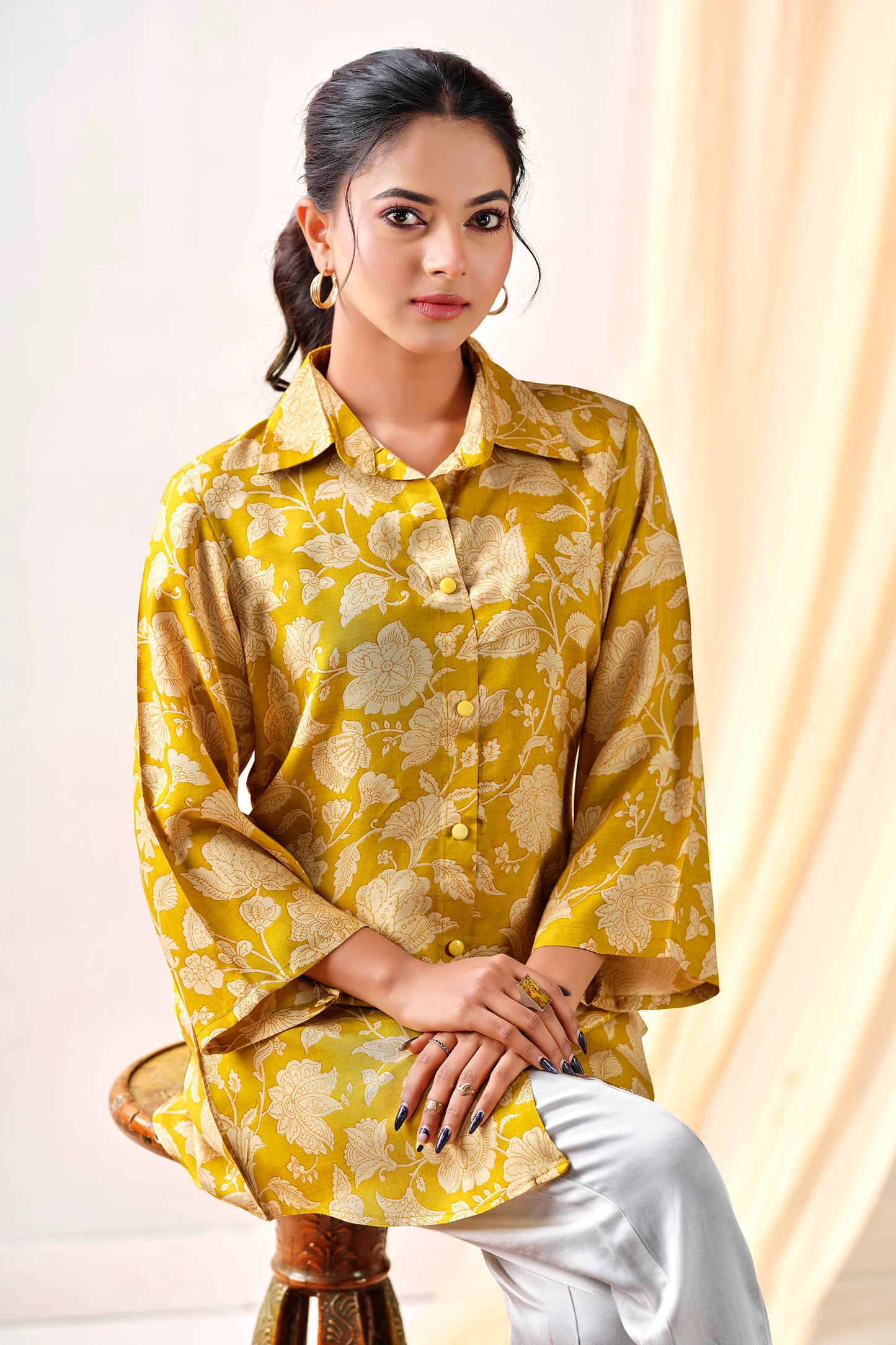 Marigold Boho with Adjustable Back Tie Muslin Shirt