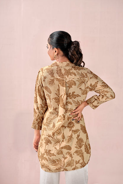 Breezy Beige Autumn Leaf Premium Cupro Muslin Shirt