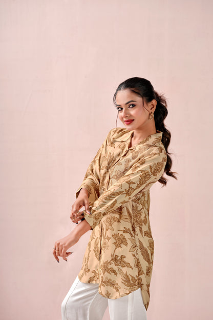 Breezy Beige Autumn Leaf Premium Cupro Muslin Shirt