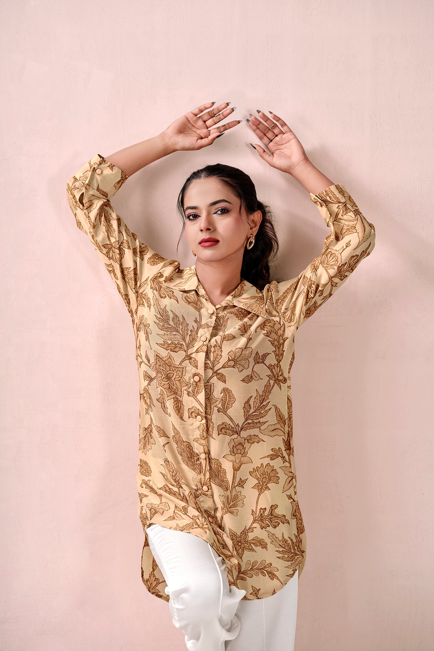 Breezy Beige Autumn Leaf Premium Cupro Muslin Shirt