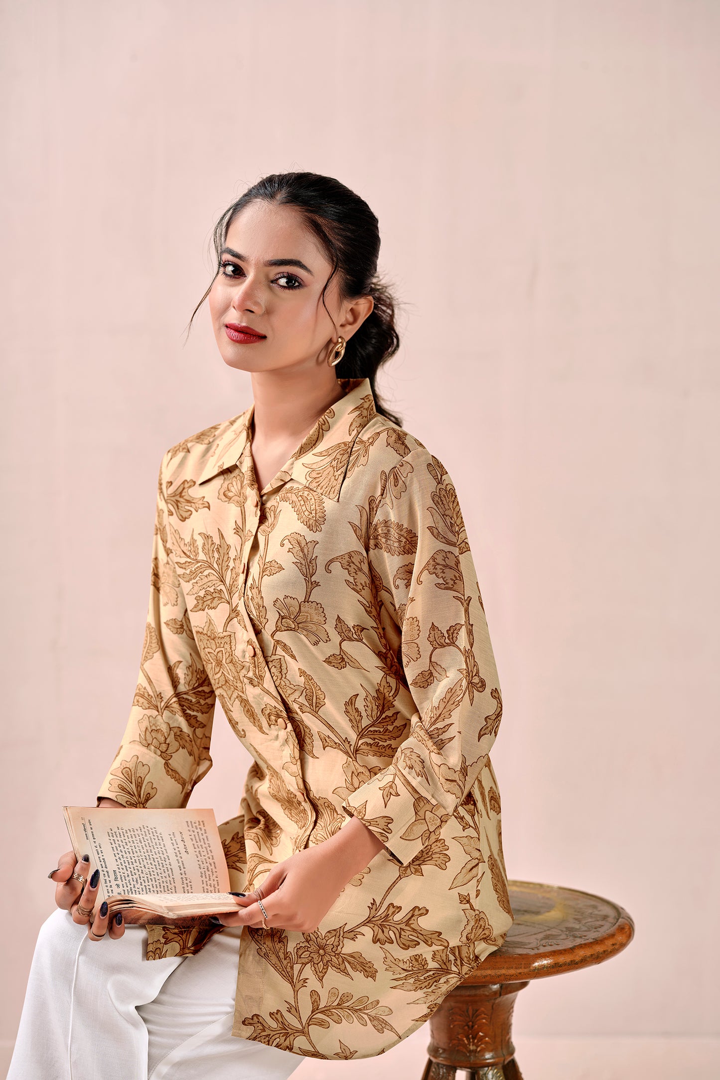Breezy Beige Autumn Leaf Premium Cupro Muslin Shirt