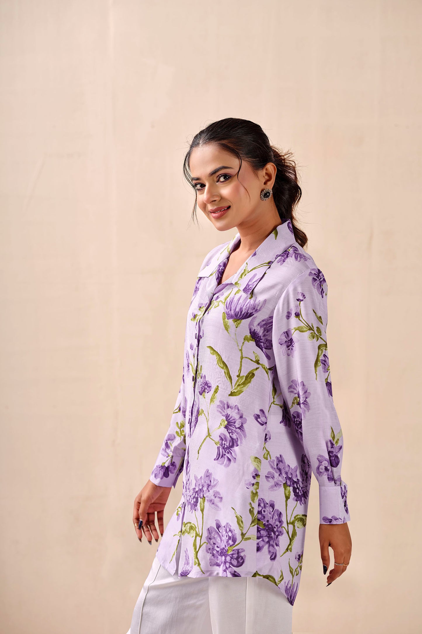 Lavender Bloom Premium Cupro Muslin Shirt