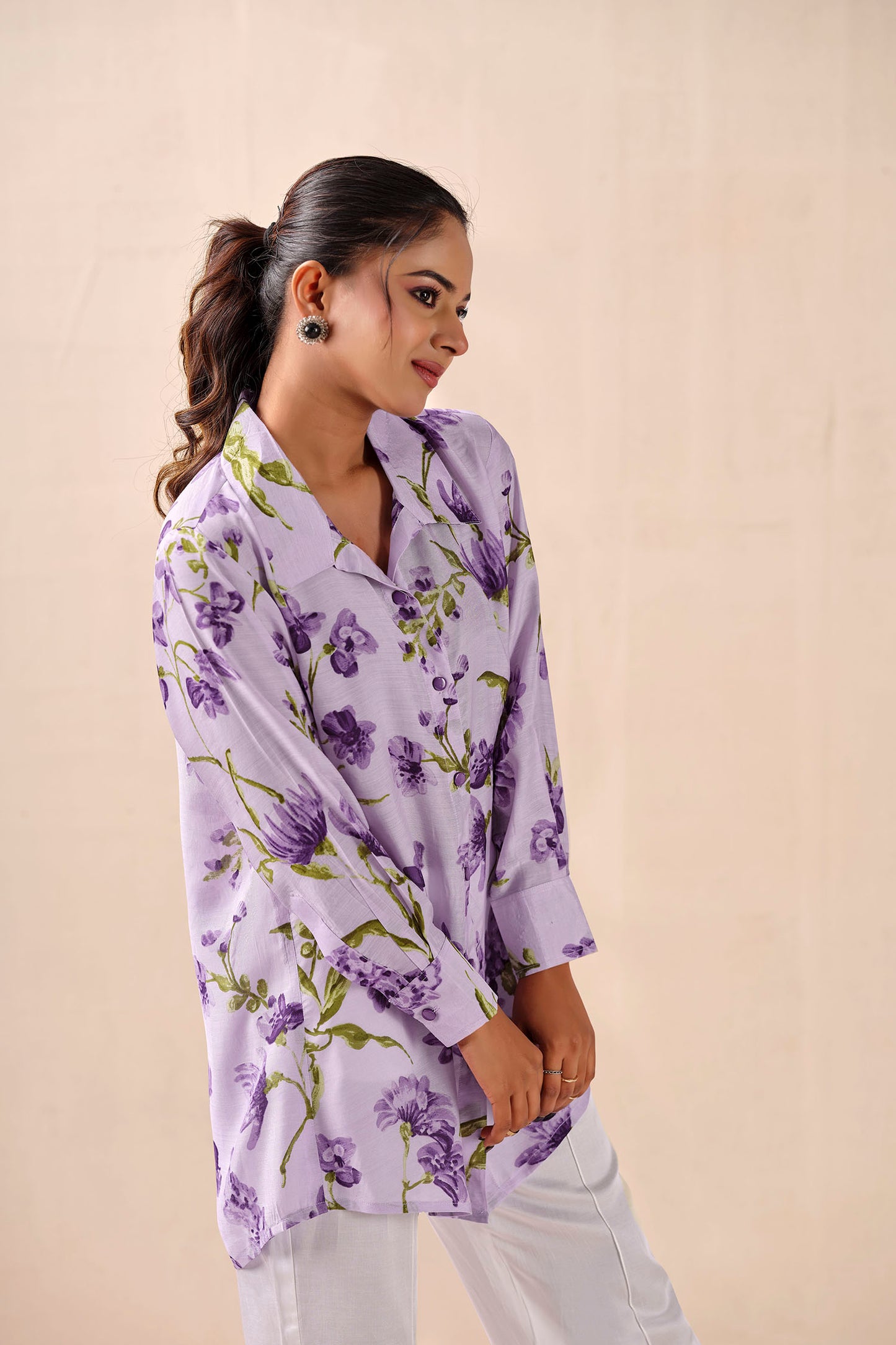 Lavender Bloom Premium Cupro Muslin Shirt
