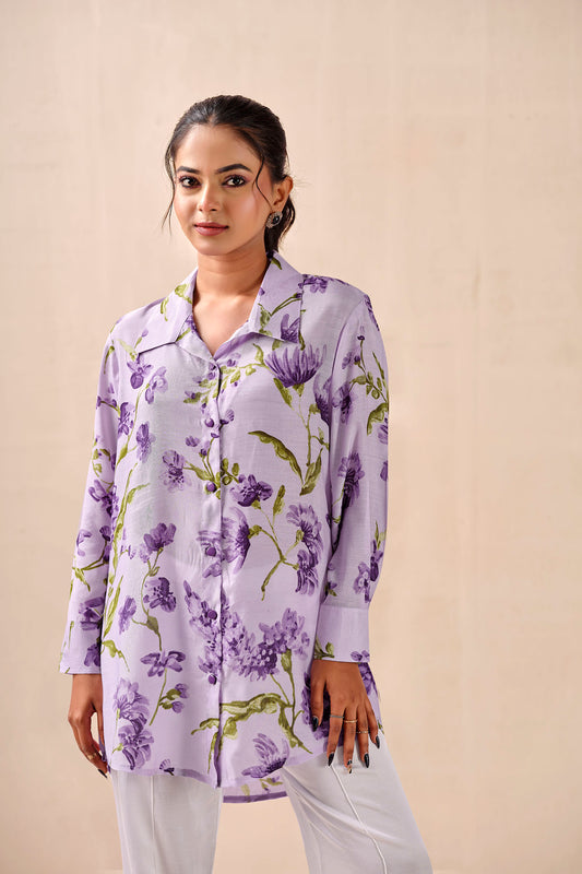 Lavender Bloom Premium Cotton Silk Shirt