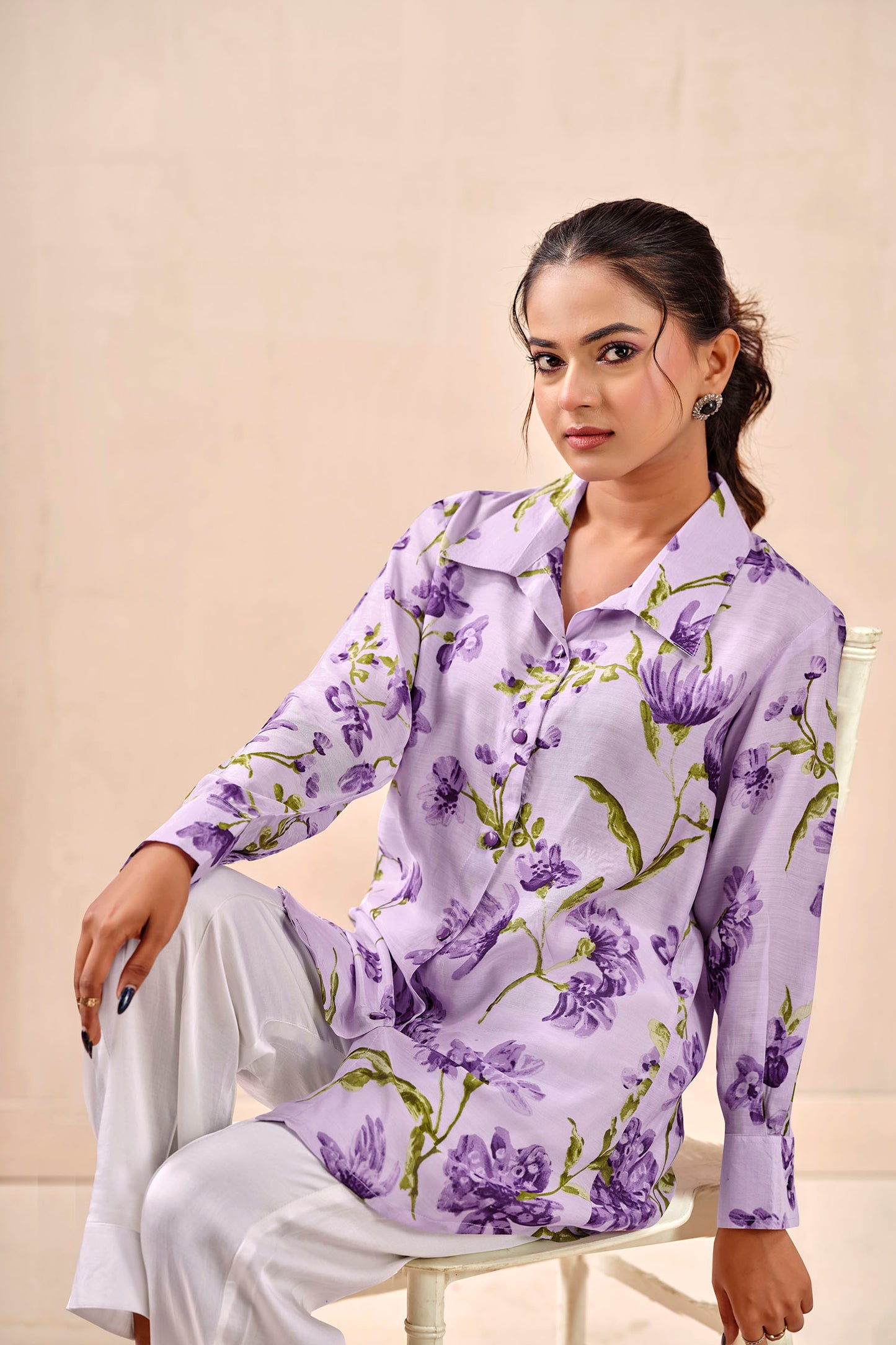 Lavender Bloom Premium Cupro Muslin Shirt