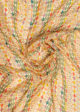 Yellow Colorful Stripes Printed Pure Chinon Fabric