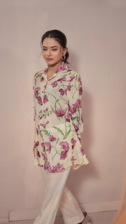 Vintage Rose Bloom Premium Cupro Muslin Shirt