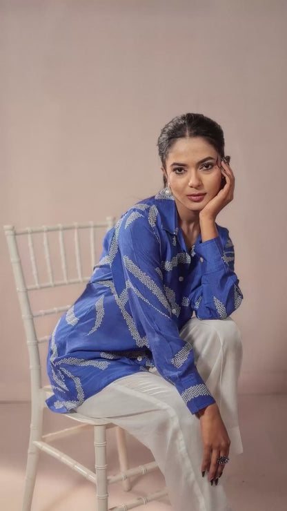 Indigo Bandhej Premium Cupro Muslin Shirt
