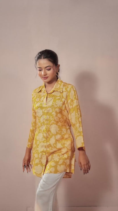 Marigold Boho with Adjustable Back Tie Muslin Shirt