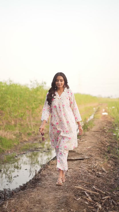 Hand-Printed Effect Linen Slub Co-ord Set