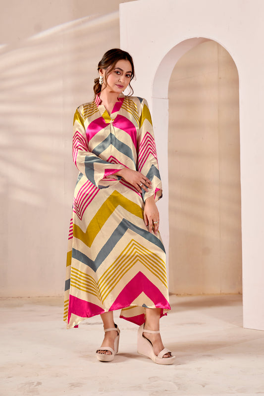 Luxe Chevron Pure Gajji Silk Maxi Dress