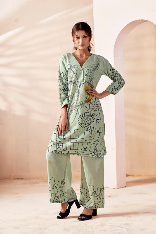 Sage Botanical Handloom Cotton Co-ord Set