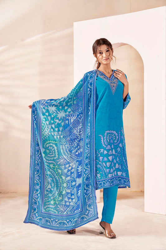 Imperial blue Crepe Kurta Set