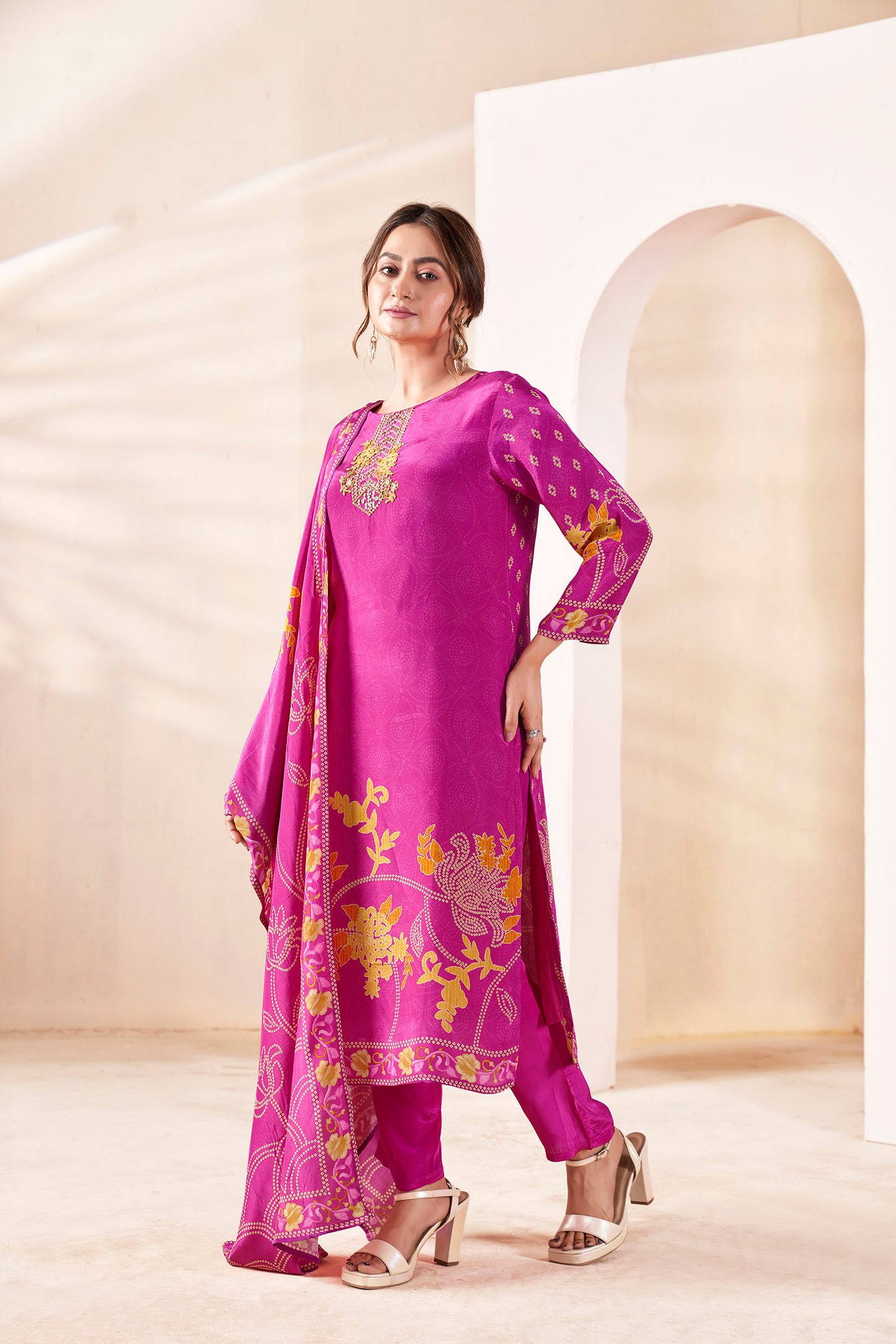 Urban Ethnic Magenta Crepe Kurta Set