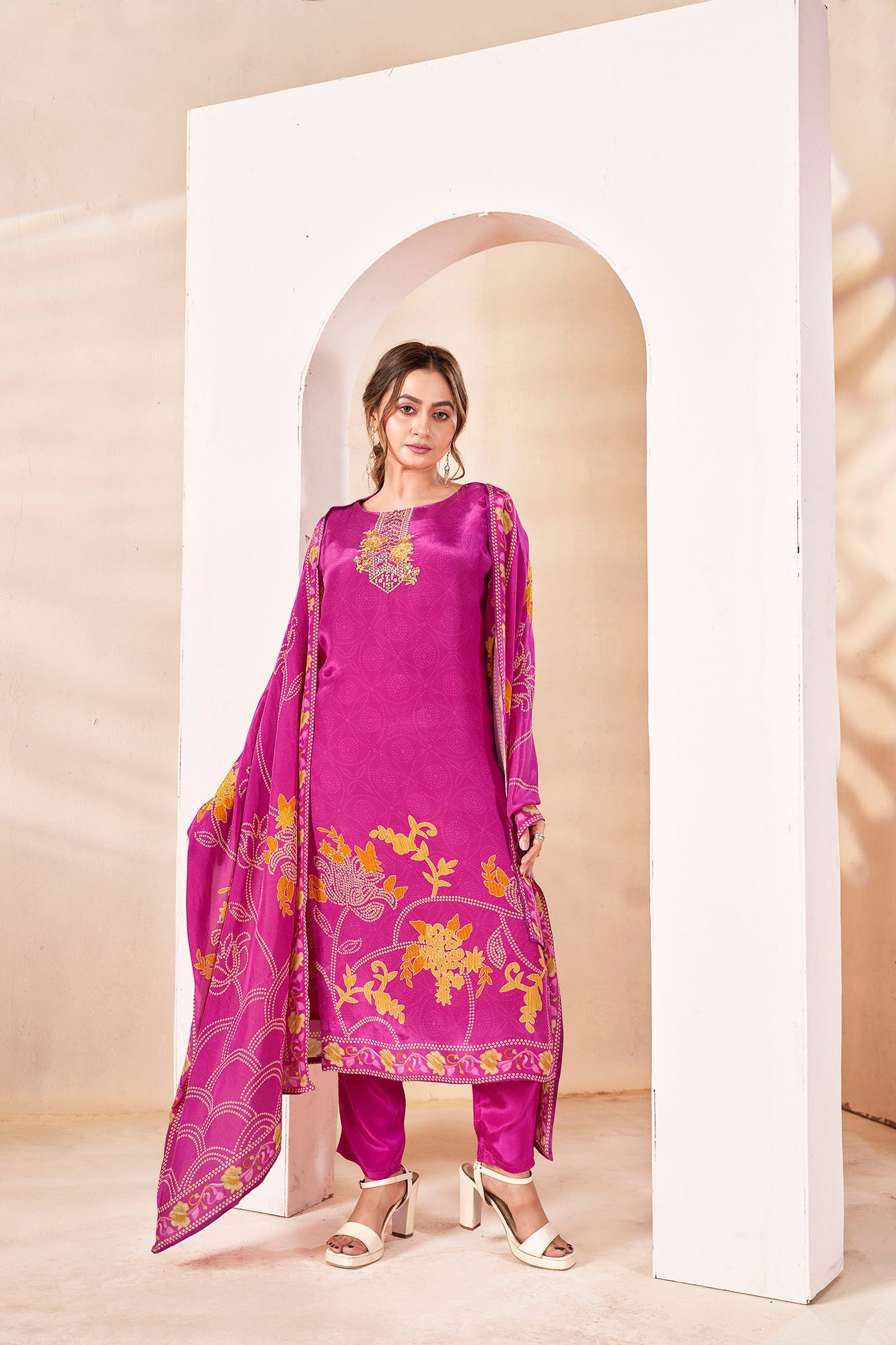 Urban Ethnic Magenta Crepe Kurta Set