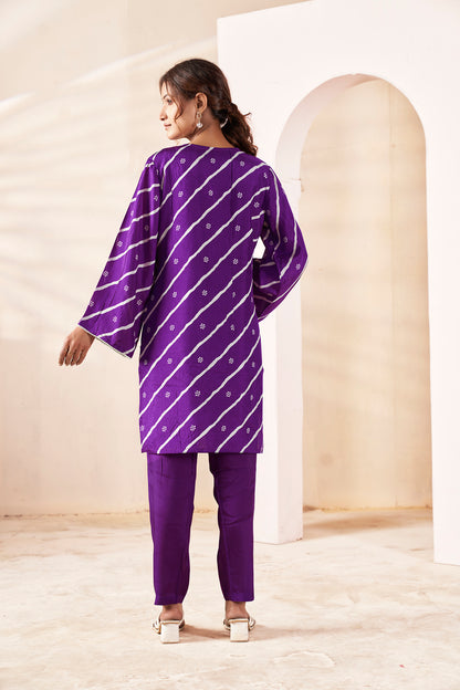 Orchid Purple Bandhani Fusion Russian Siik Co-ord Set