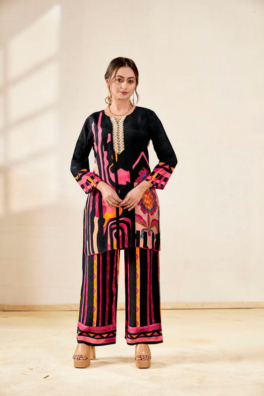 Abstract Fusion Pure Muslin Co-ord Set