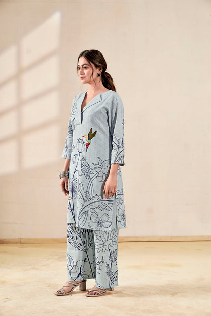 Azure Bloom Pure Handloom Cotton Co-ord Set