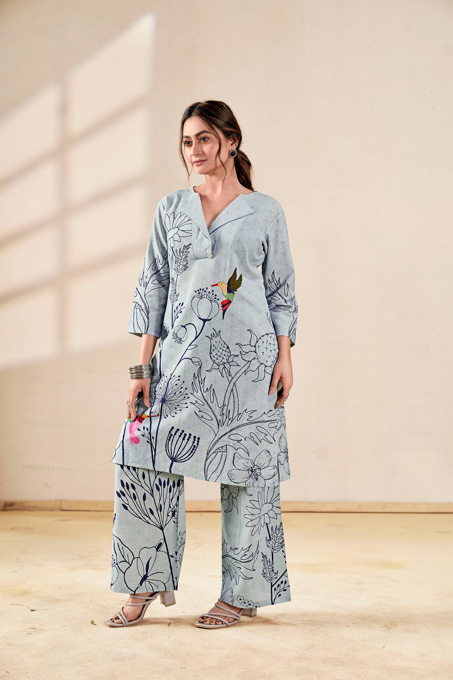 Azure Bloom Pure Handloom Cotton Co-ord Set