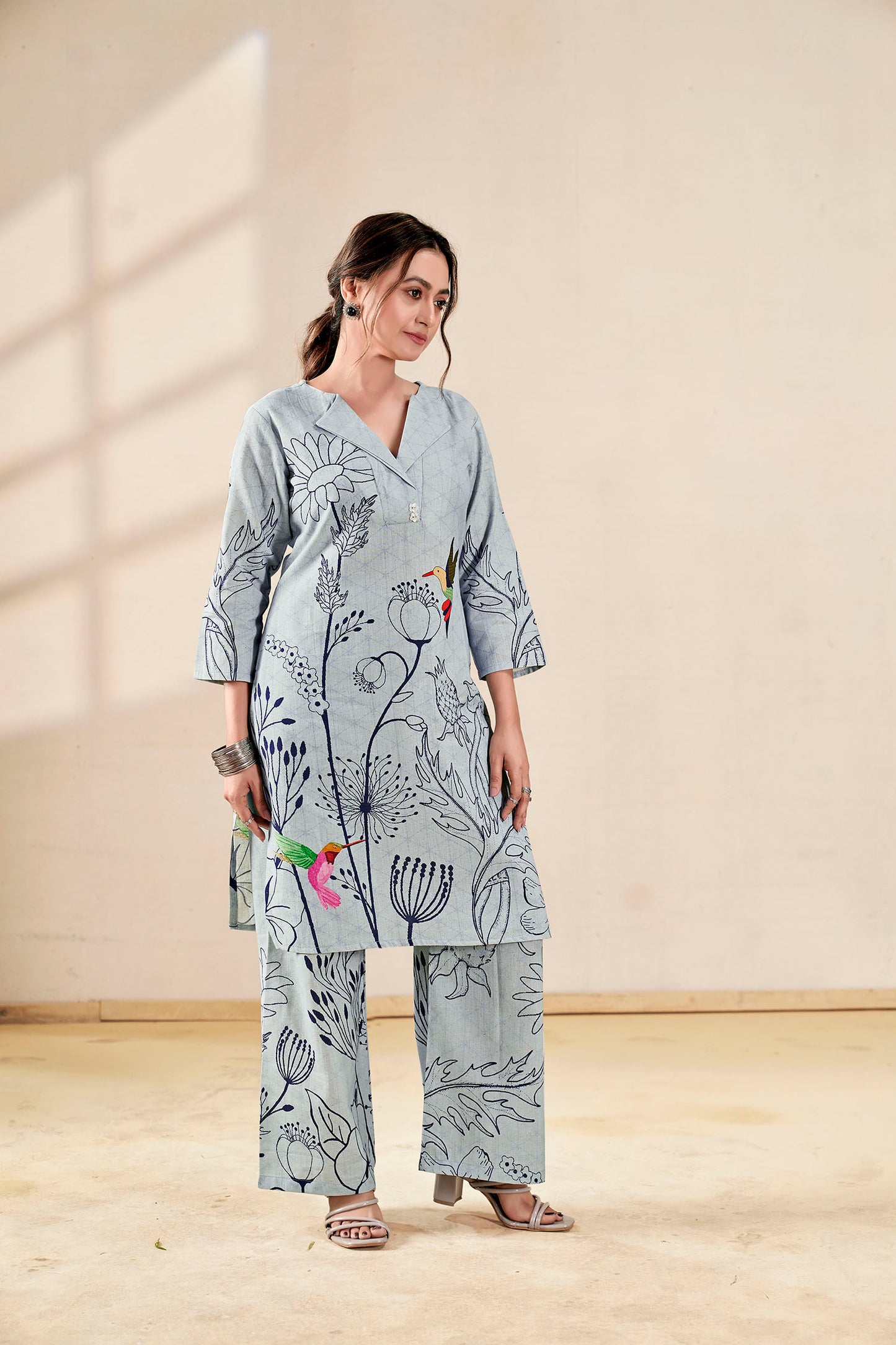 Azure Bloom Pure Handloom Cotton Co-ord Set