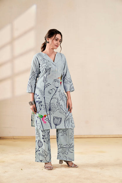 Azure Bloom Pure Handloom Cotton Co-ord Set