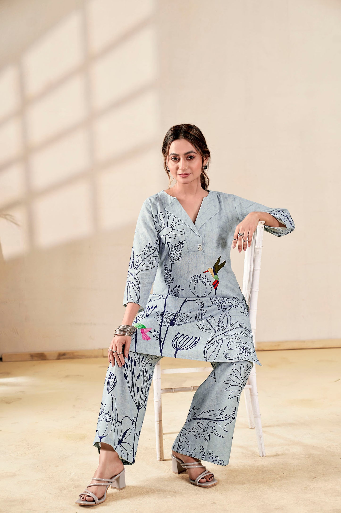 Azure Bloom Pure Handloom Cotton Co-ord Set