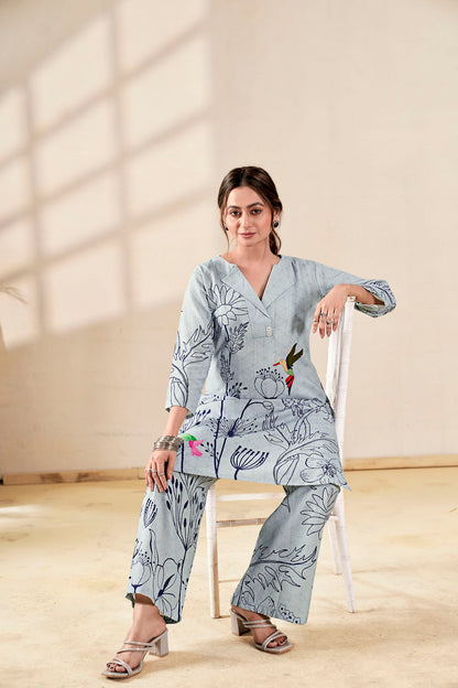 Azure Bloom Pure Handloom Cotton Co-ord Set