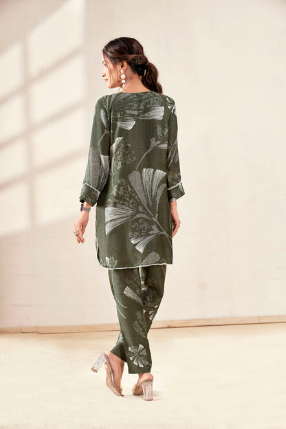 Forest Green Pure Muslin Co-ord Set