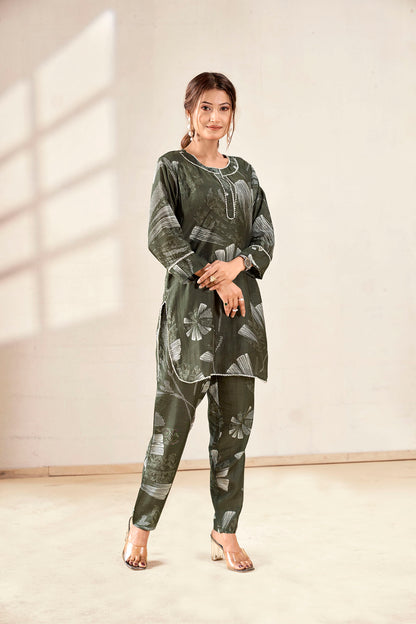 Forest Green Pure Muslin Co-ord Set