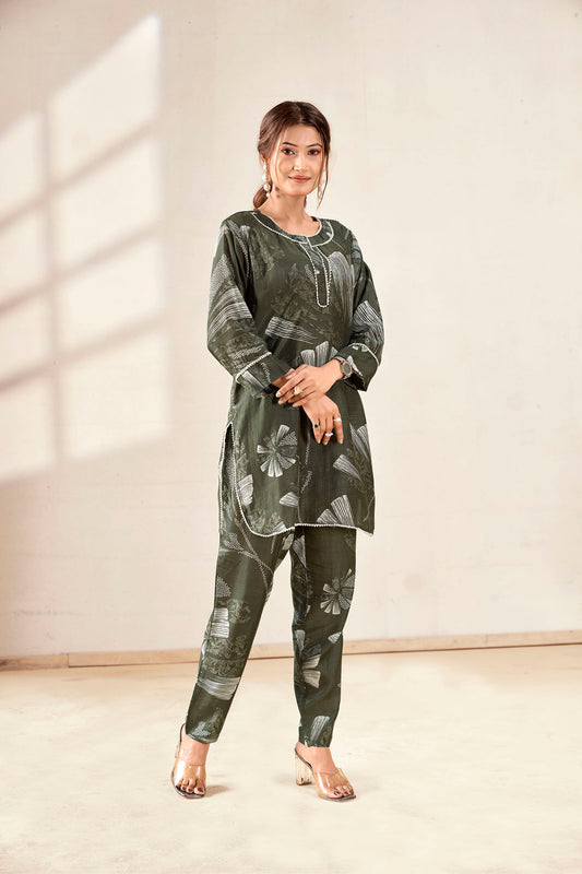 Forest Green Pure Muslin Co-ord Set