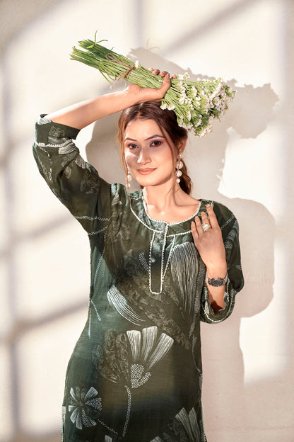 Forest Green Pure Muslin Co-ord Set