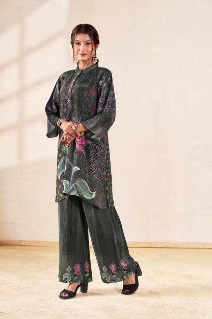 Charcoal Lotus Bloom Pure Crepe Co-ord Set