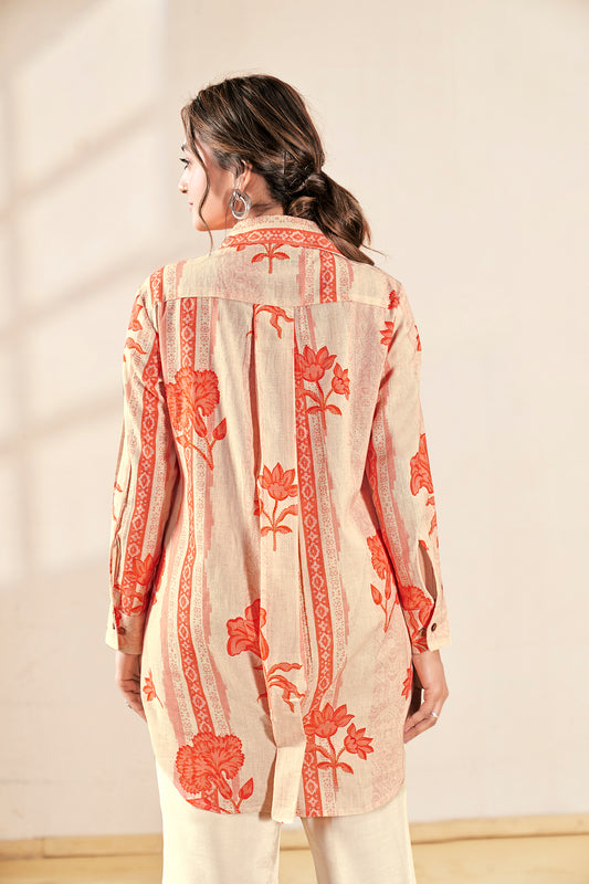 Saffron Floral Handloom Cotton Shirt