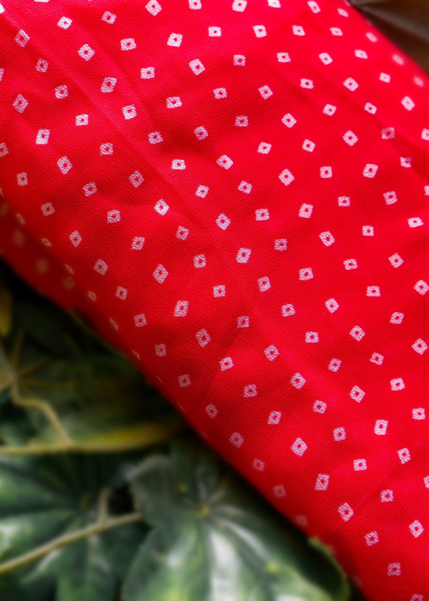Red Color Bandhani Printed Pure Muslin Fabric